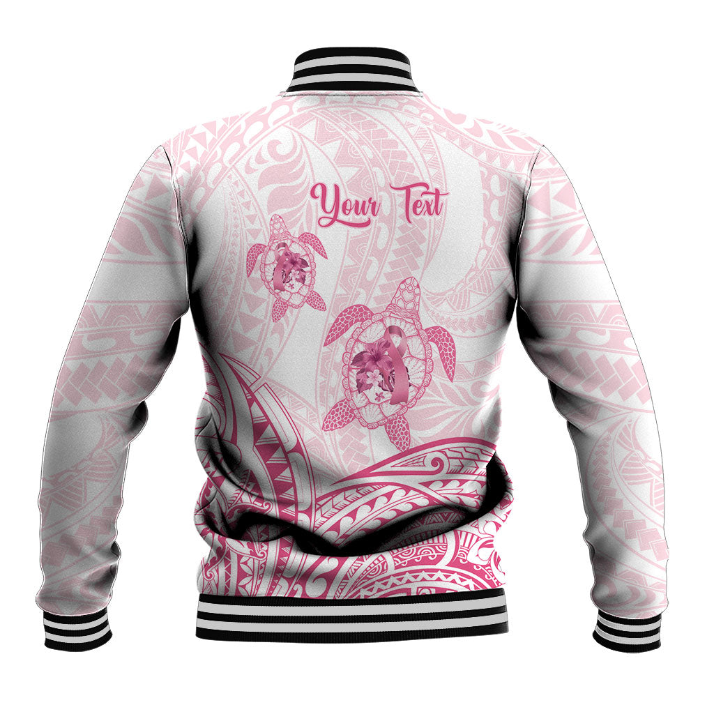Personalised Polynesia Breast Cancer Support Baseball Jacket No One Fights Alone Turtle Ribbon White
