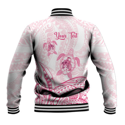 Personalised Polynesia Breast Cancer Support Baseball Jacket No One Fights Alone Turtle Ribbon White
