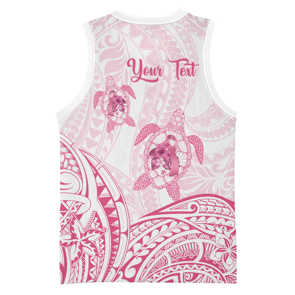 Personalised Polynesia Breast Cancer Support Basketball Jersey No One Fights Alone Turtle Ribbon White