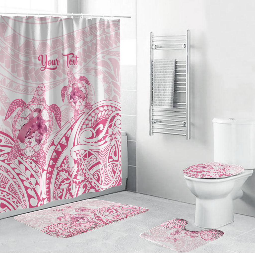Personalised Polynesia Breast Cancer Support Bathroom Set No One Fights Alone Turtle Ribbon White