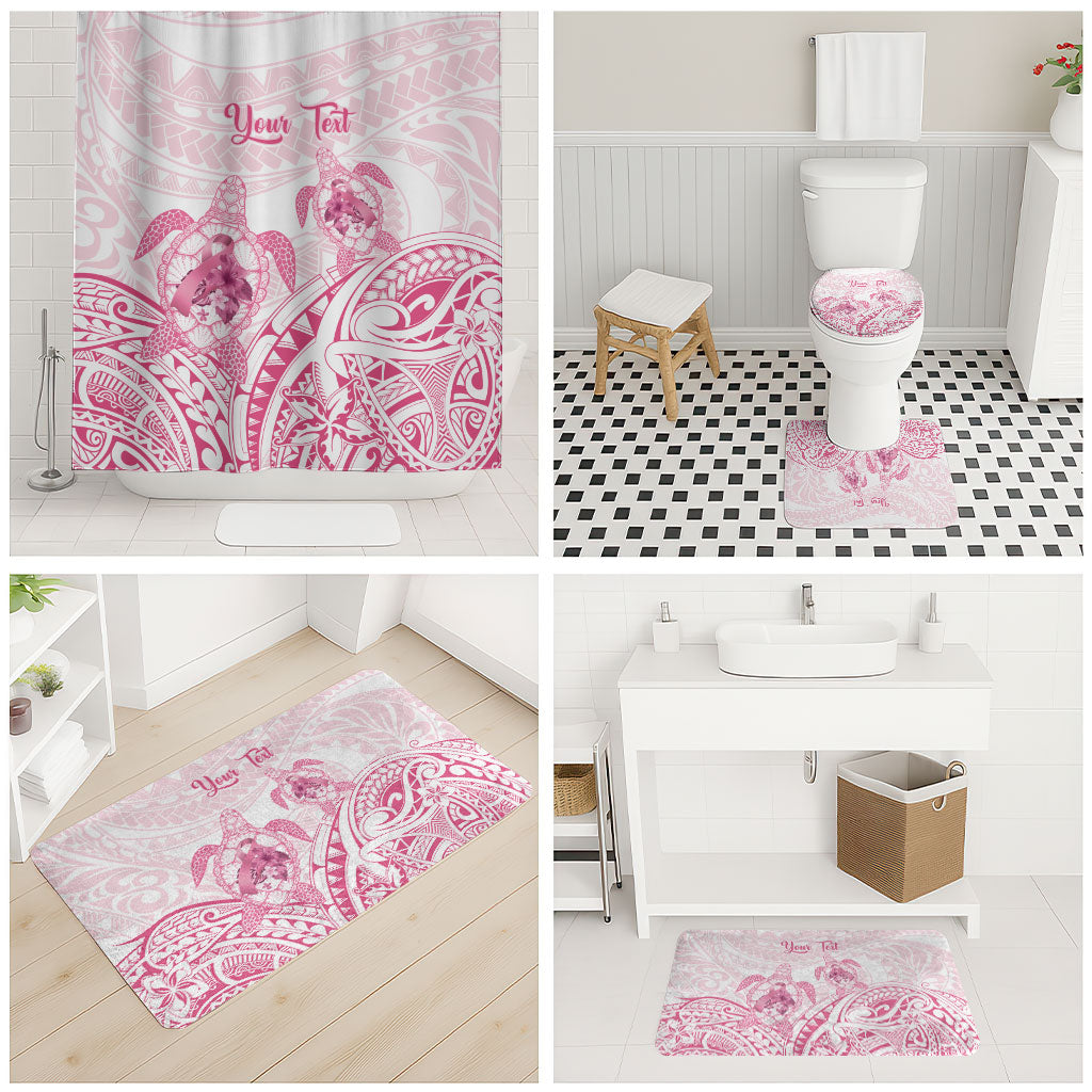 Personalised Polynesia Breast Cancer Support Bathroom Set No One Fights Alone Turtle Ribbon White