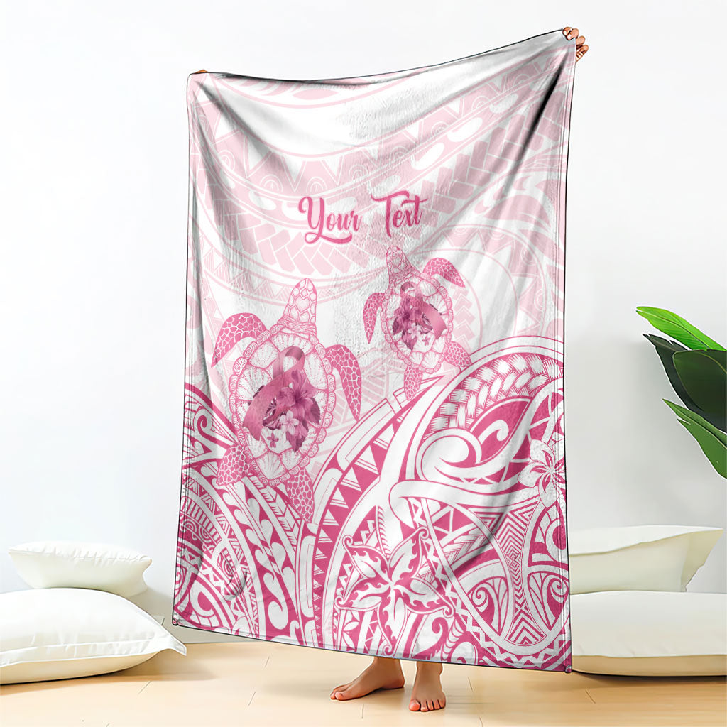 Personalised Polynesia Breast Cancer Support Blanket No One Fights Alone Turtle Ribbon White