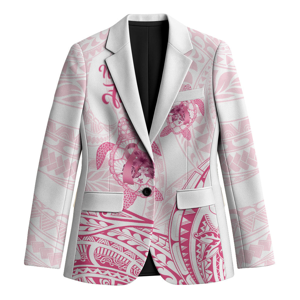 Personalised Polynesia Breast Cancer Support Blazer No One Fights Alone Turtle Ribbon White
