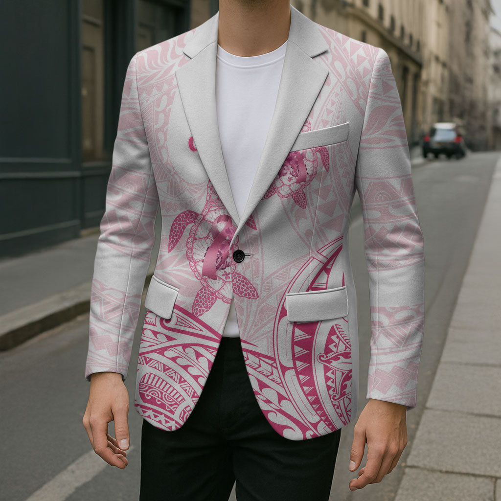 Personalised Polynesia Breast Cancer Support Blazer No One Fights Alone Turtle Ribbon White