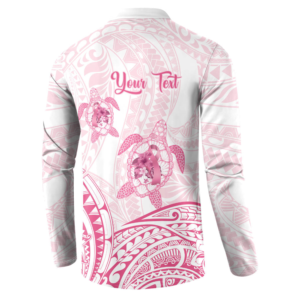 Personalised Polynesia Breast Cancer Support Button Sweatshirt No One Fights Alone Turtle Ribbon White