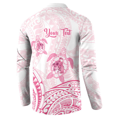 Personalised Polynesia Breast Cancer Support Button Sweatshirt No One Fights Alone Turtle Ribbon White