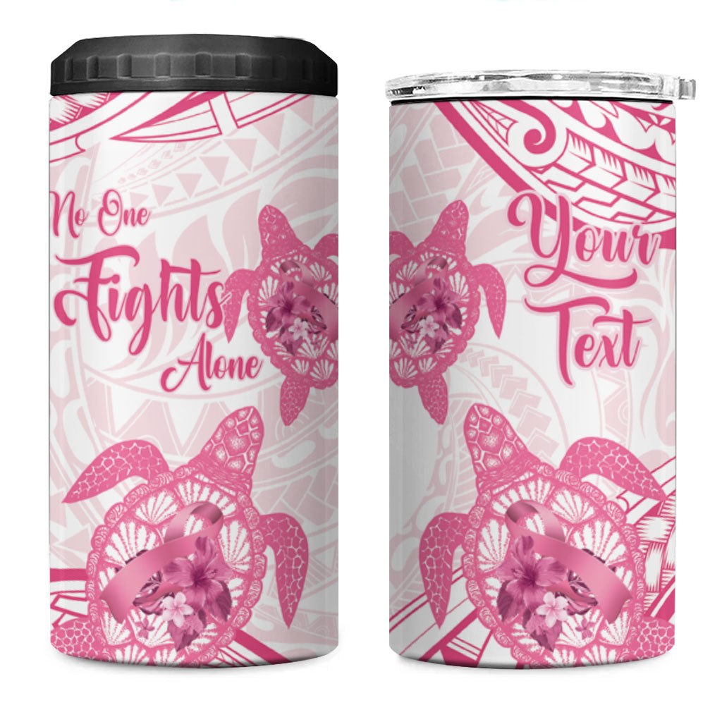 Personalised Polynesia Breast Cancer Support 4 in 1 Can Cooler Tumbler No One Fights Alone Turtle Ribbon White