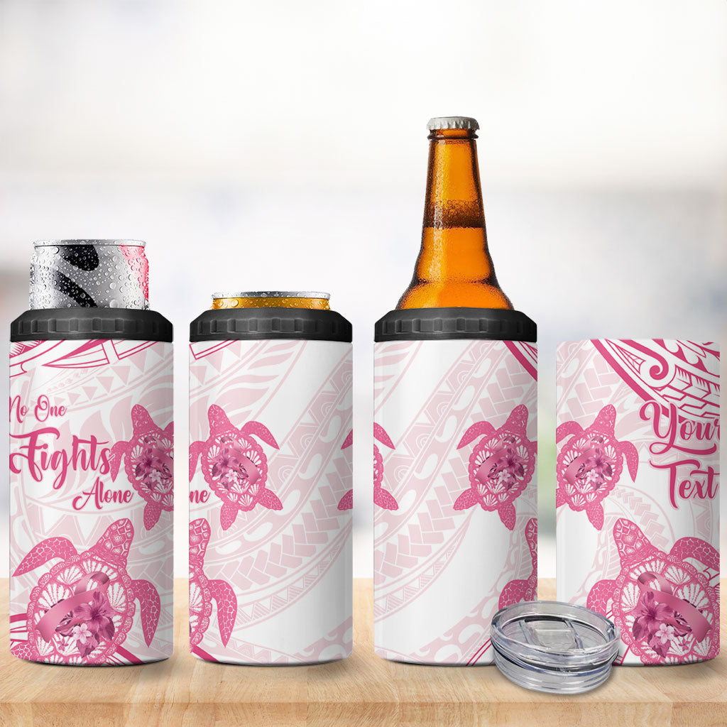 Personalised Polynesia Breast Cancer Support 4 in 1 Can Cooler Tumbler No One Fights Alone Turtle Ribbon White
