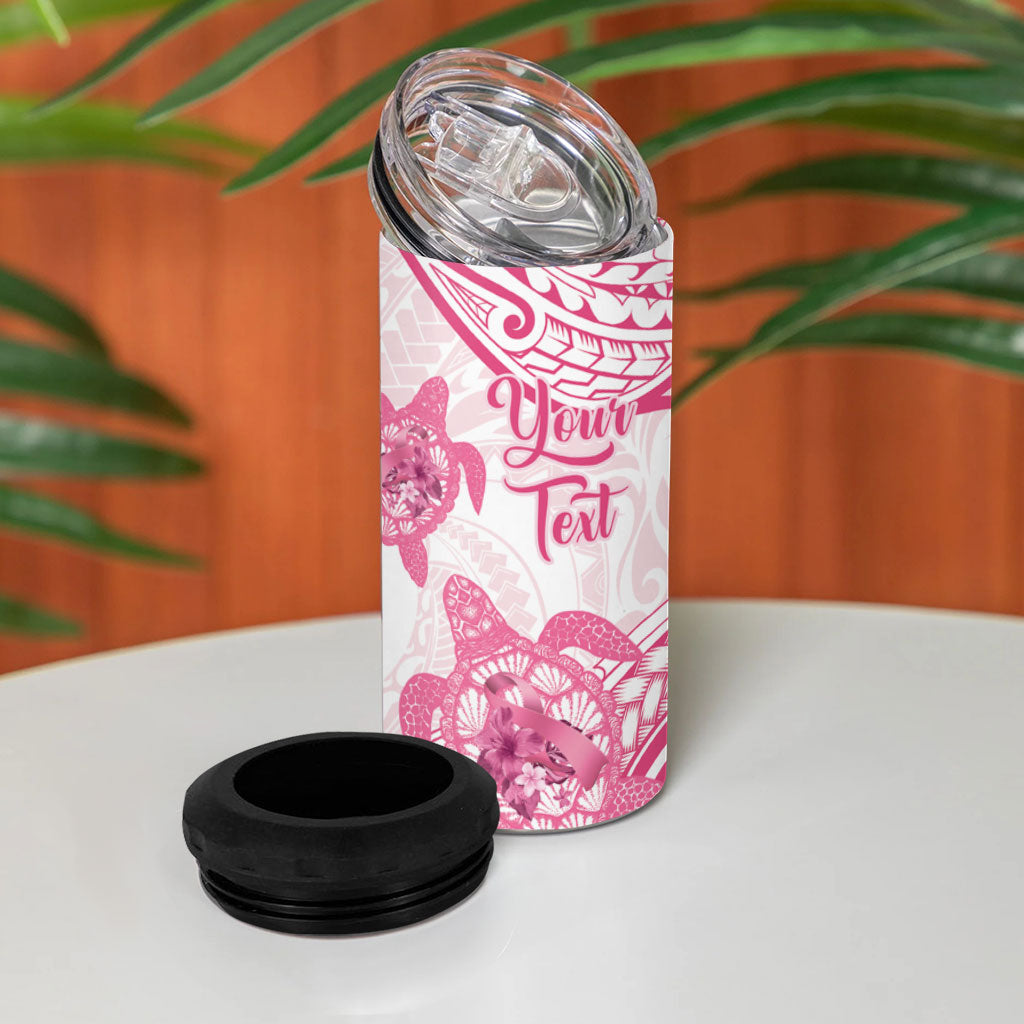 Personalised Polynesia Breast Cancer Support 4 in 1 Can Cooler Tumbler No One Fights Alone Turtle Ribbon White