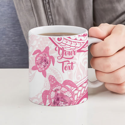 Personalised Polynesia Breast Cancer Support Ceramic Mug No One Fights Alone Turtle Ribbon White