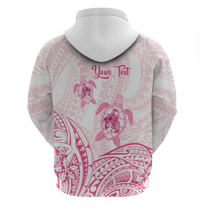 Personalised Polynesia Breast Cancer Support Hoodie No One Fights Alone Turtle Ribbon White