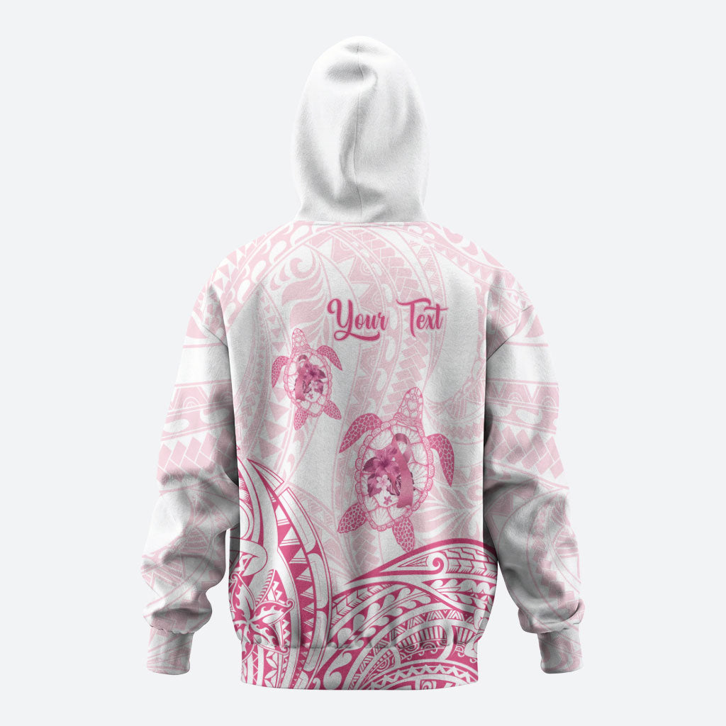 Personalised Polynesia Breast Cancer Support Hoodie No One Fights Alone Turtle Ribbon White