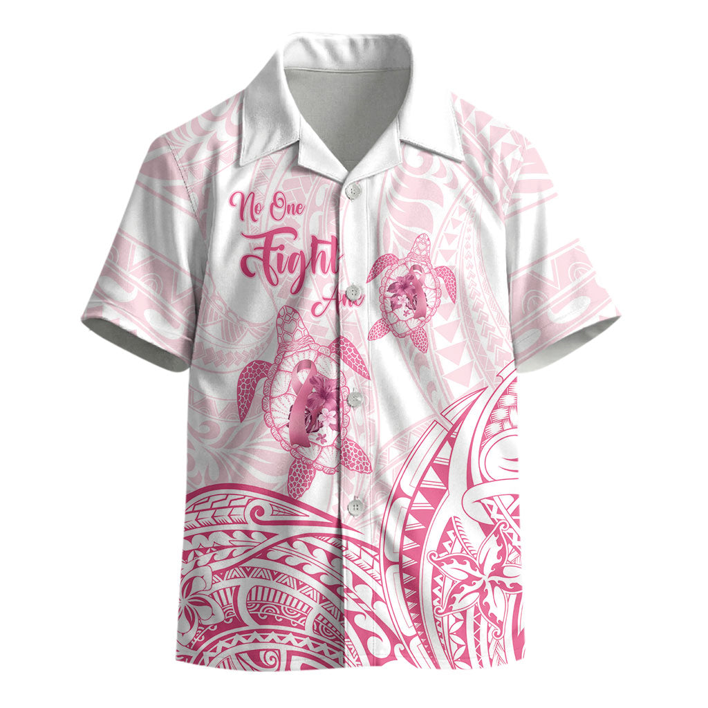 Personalised Polynesia Breast Cancer Support Kid Hawaiian Shirt No One Fights Alone Turtle Ribbon White