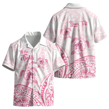 Personalised Polynesia Breast Cancer Support Kid Hawaiian Shirt No One Fights Alone Turtle Ribbon White