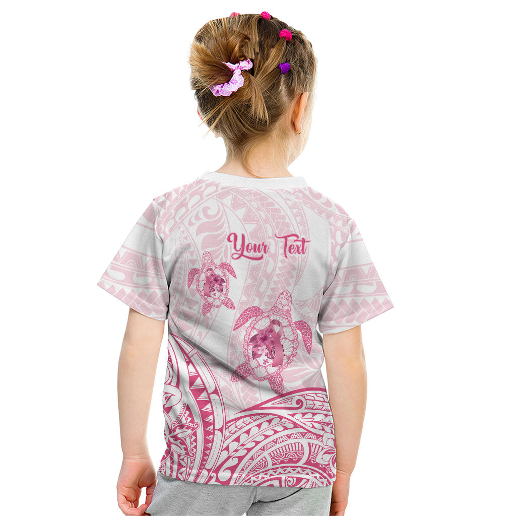 Personalised Polynesia Breast Cancer Support Kid T Shirt No One Fights Alone Turtle Ribbon White