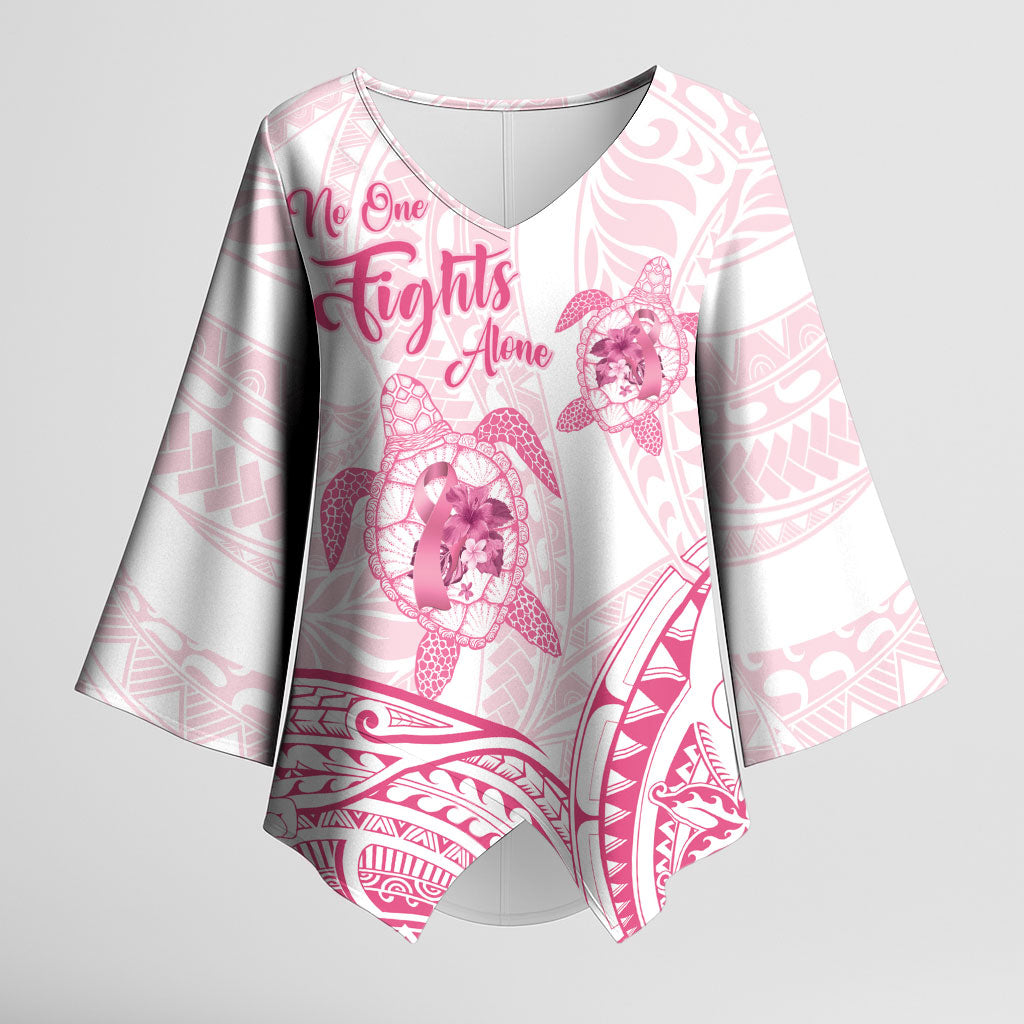 Personalised Polynesia Breast Cancer Support Kimono Sleeve Blouse No One Fights Alone Turtle Ribbon White