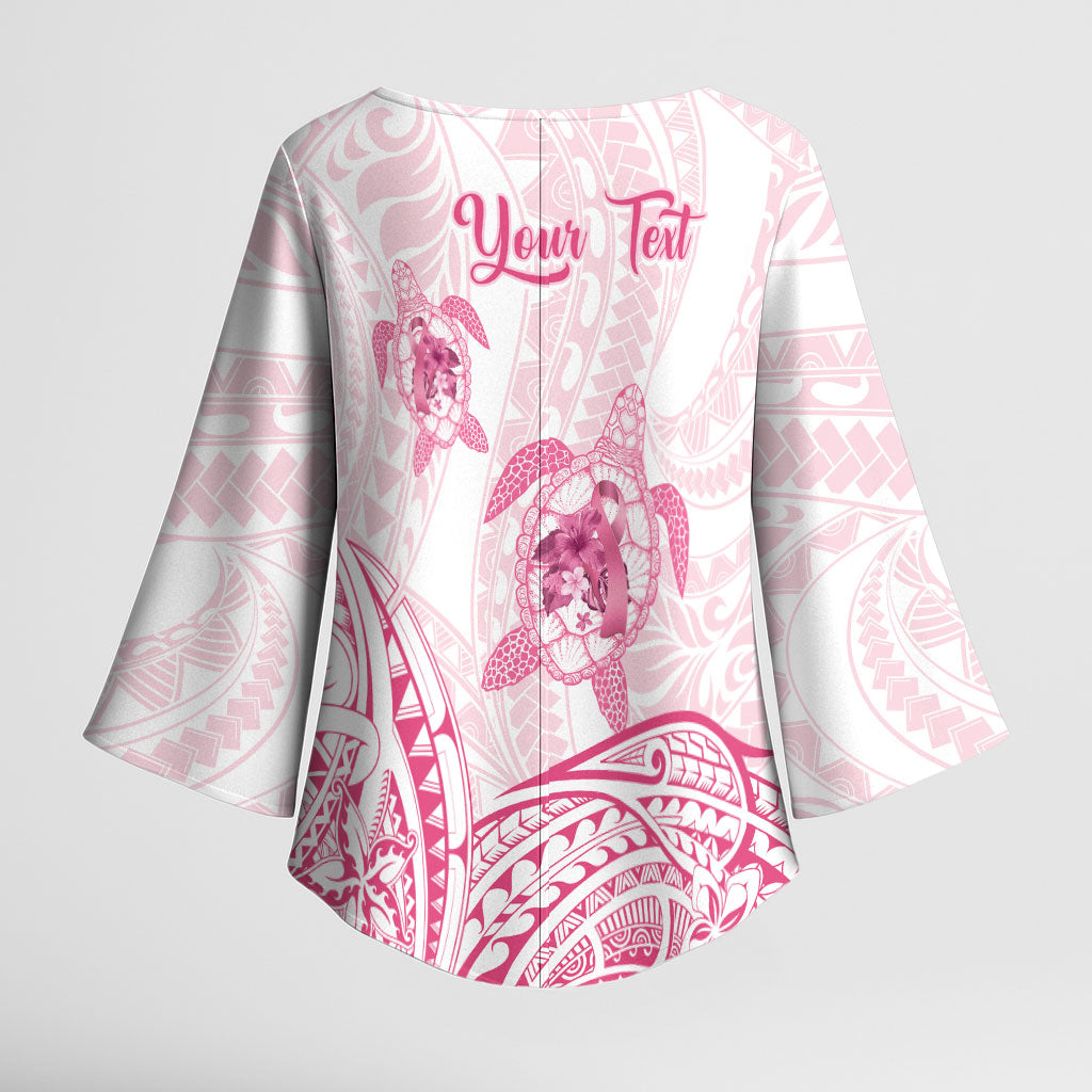 Personalised Polynesia Breast Cancer Support Kimono Sleeve Blouse No One Fights Alone Turtle Ribbon White