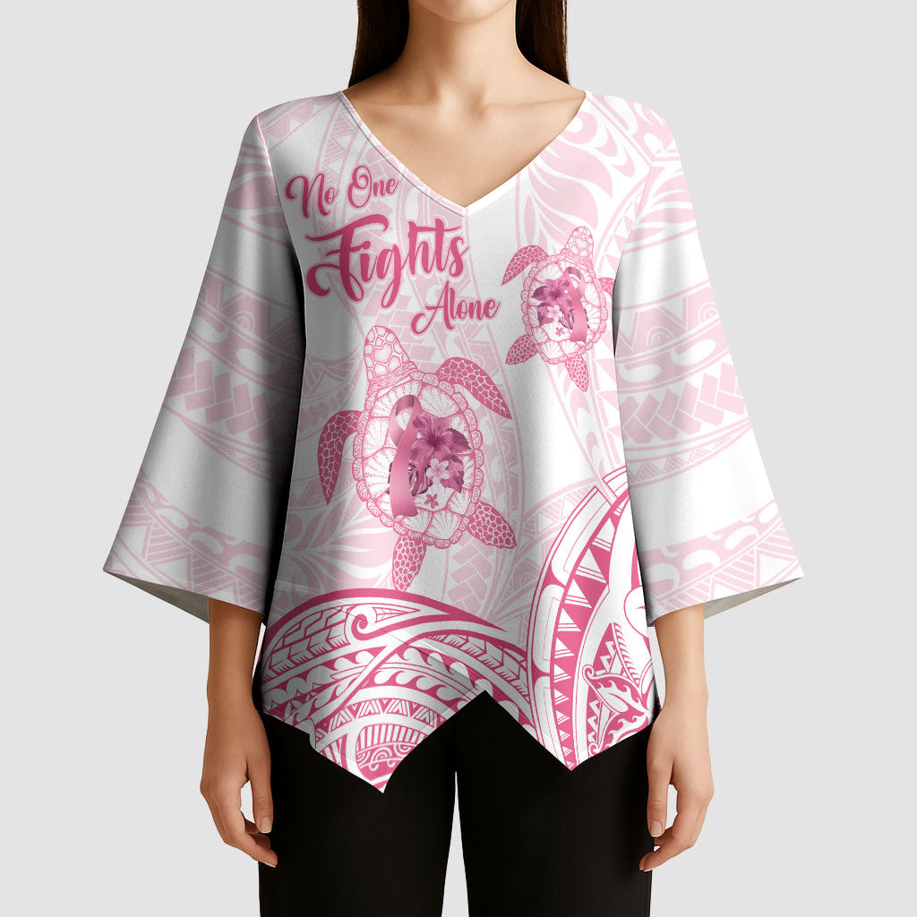Personalised Polynesia Breast Cancer Support Kimono Sleeve Blouse No One Fights Alone Turtle Ribbon White