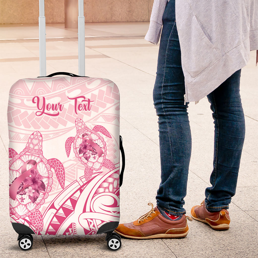 Personalised Polynesia Breast Cancer Support Luggage Cover No One Fights Alone Turtle Ribbon White