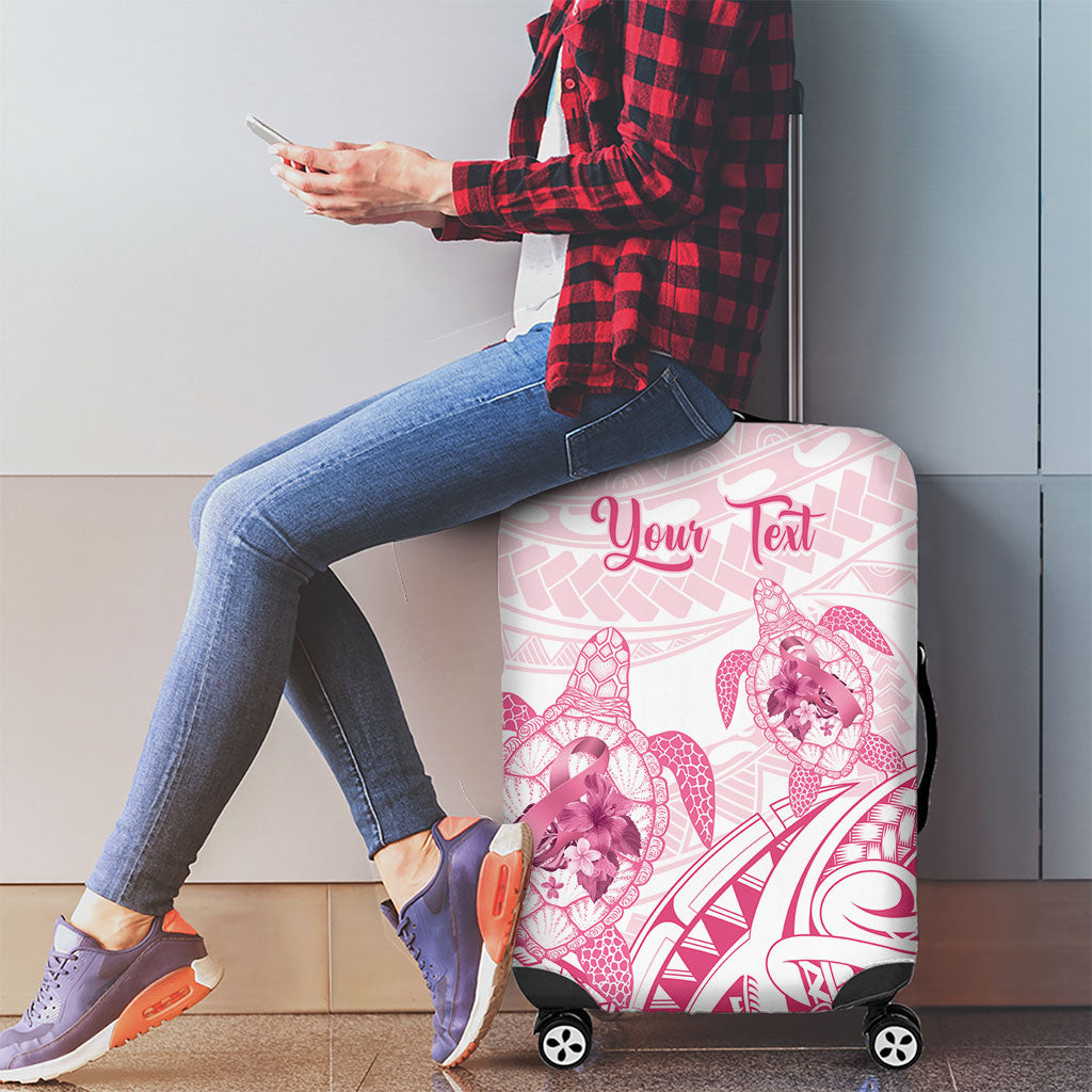 Personalised Polynesia Breast Cancer Support Luggage Cover No One Fights Alone Turtle Ribbon White