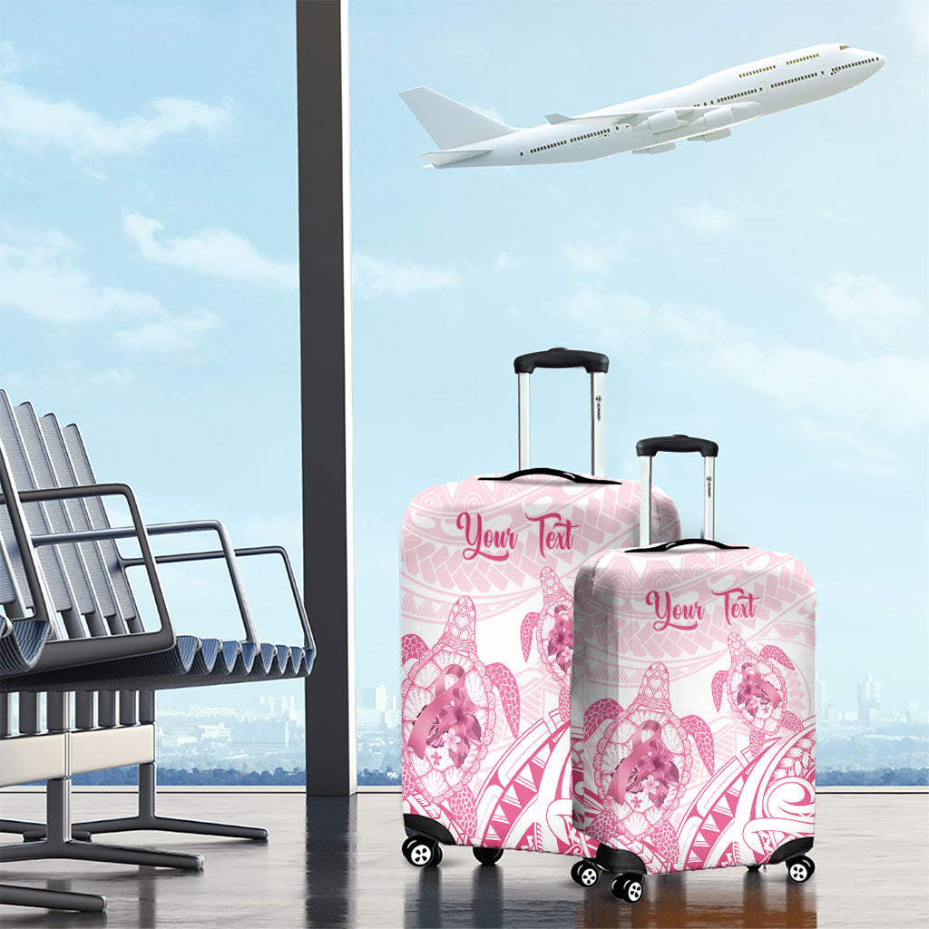Personalised Polynesia Breast Cancer Support Luggage Cover No One Fights Alone Turtle Ribbon White