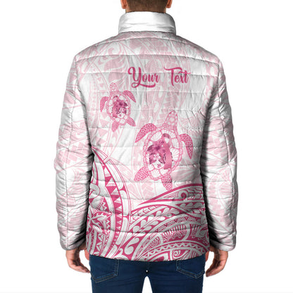 Personalised Polynesia Breast Cancer Support Padded Jacket No One Fights Alone Turtle Ribbon White
