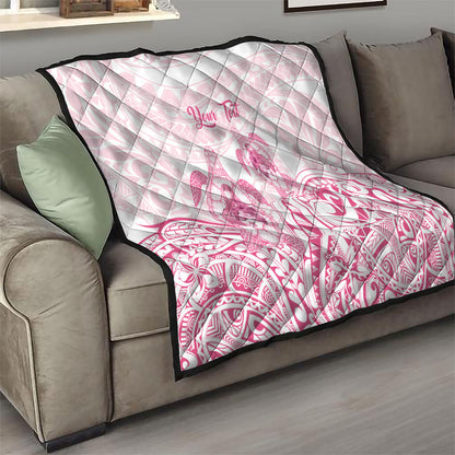 Personalised Polynesia Breast Cancer Support Quilt No One Fights Alone Turtle Ribbon White