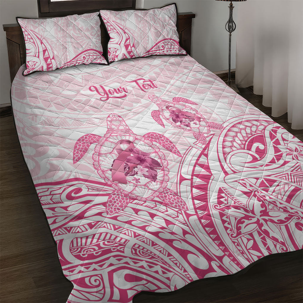 Personalised Polynesia Breast Cancer Support Quilt Bed Set No One Fights Alone Turtle Ribbon White