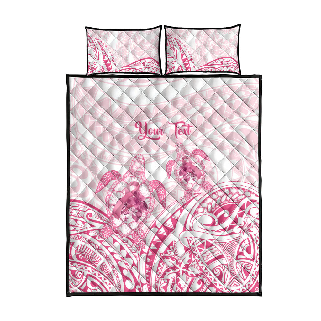 Personalised Polynesia Breast Cancer Support Quilt Bed Set No One Fights Alone Turtle Ribbon White