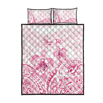 Personalised Polynesia Breast Cancer Support Quilt Bed Set No One Fights Alone Turtle Ribbon White