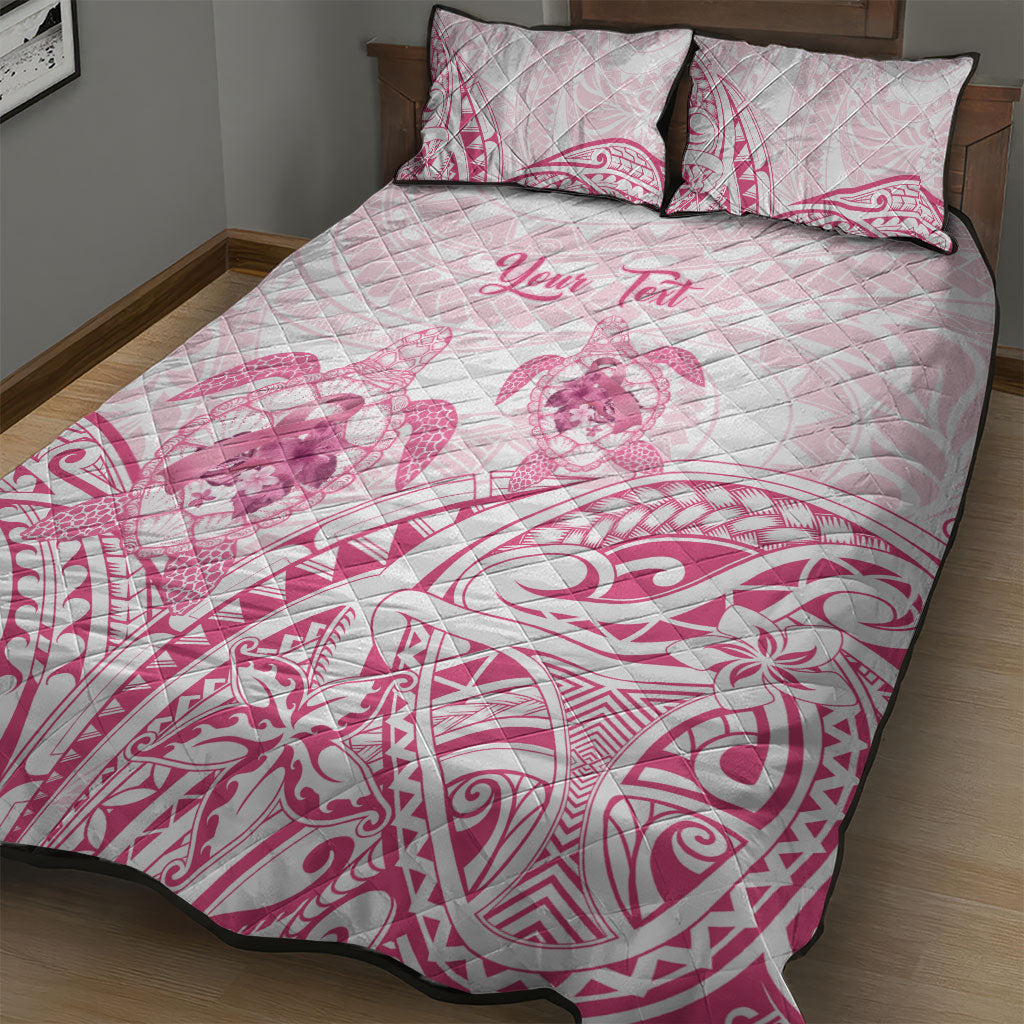 Personalised Polynesia Breast Cancer Support Quilt Bed Set No One Fights Alone Turtle Ribbon White