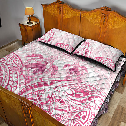 Personalised Polynesia Breast Cancer Support Quilt Bed Set No One Fights Alone Turtle Ribbon White