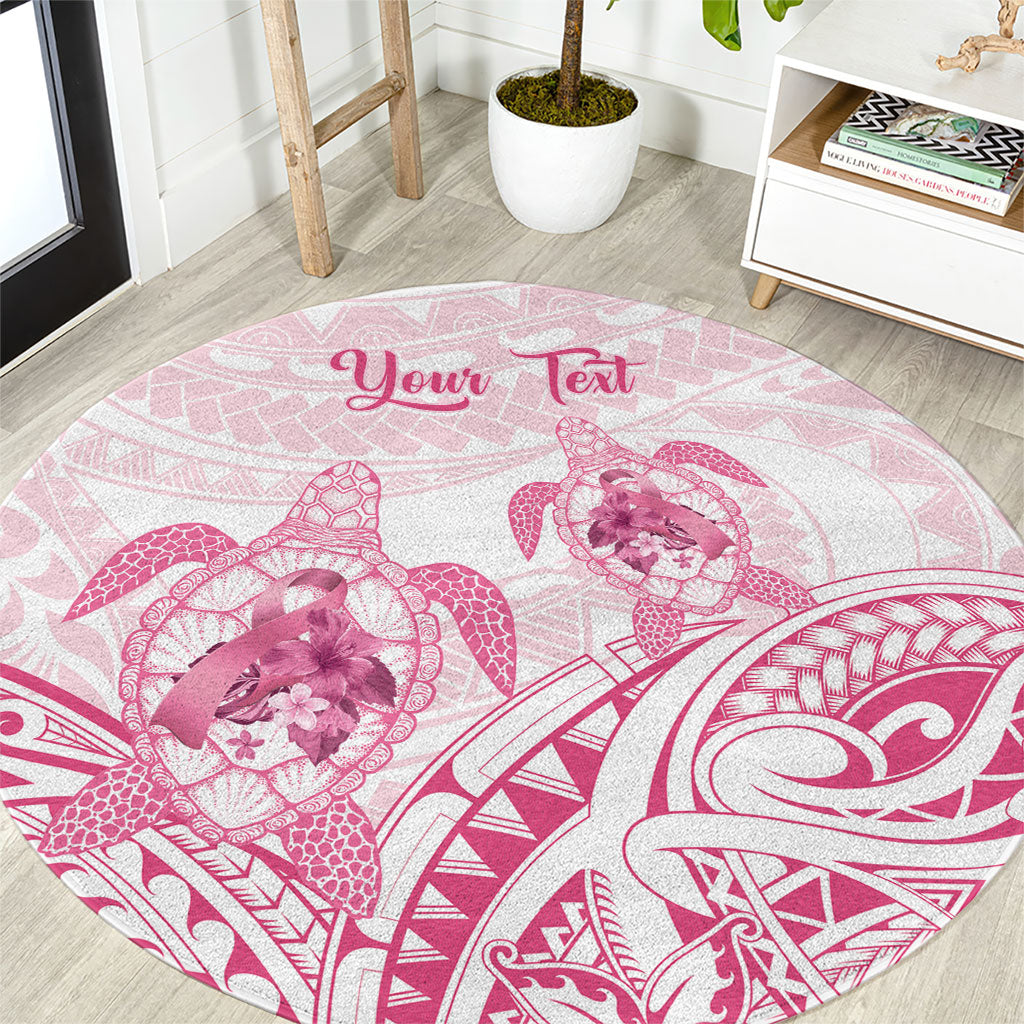 Personalised Polynesia Breast Cancer Support Round Carpet No One Fights Alone Turtle Ribbon White