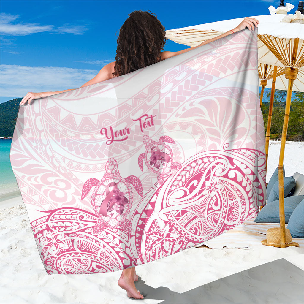 Personalised Polynesia Breast Cancer Support Sarong No One Fights Alone Turtle Ribbon White