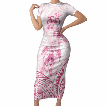 Personalised Polynesia Breast Cancer Support Short Sleeve Bodycon Dress No One Fights Alone Turtle Ribbon White