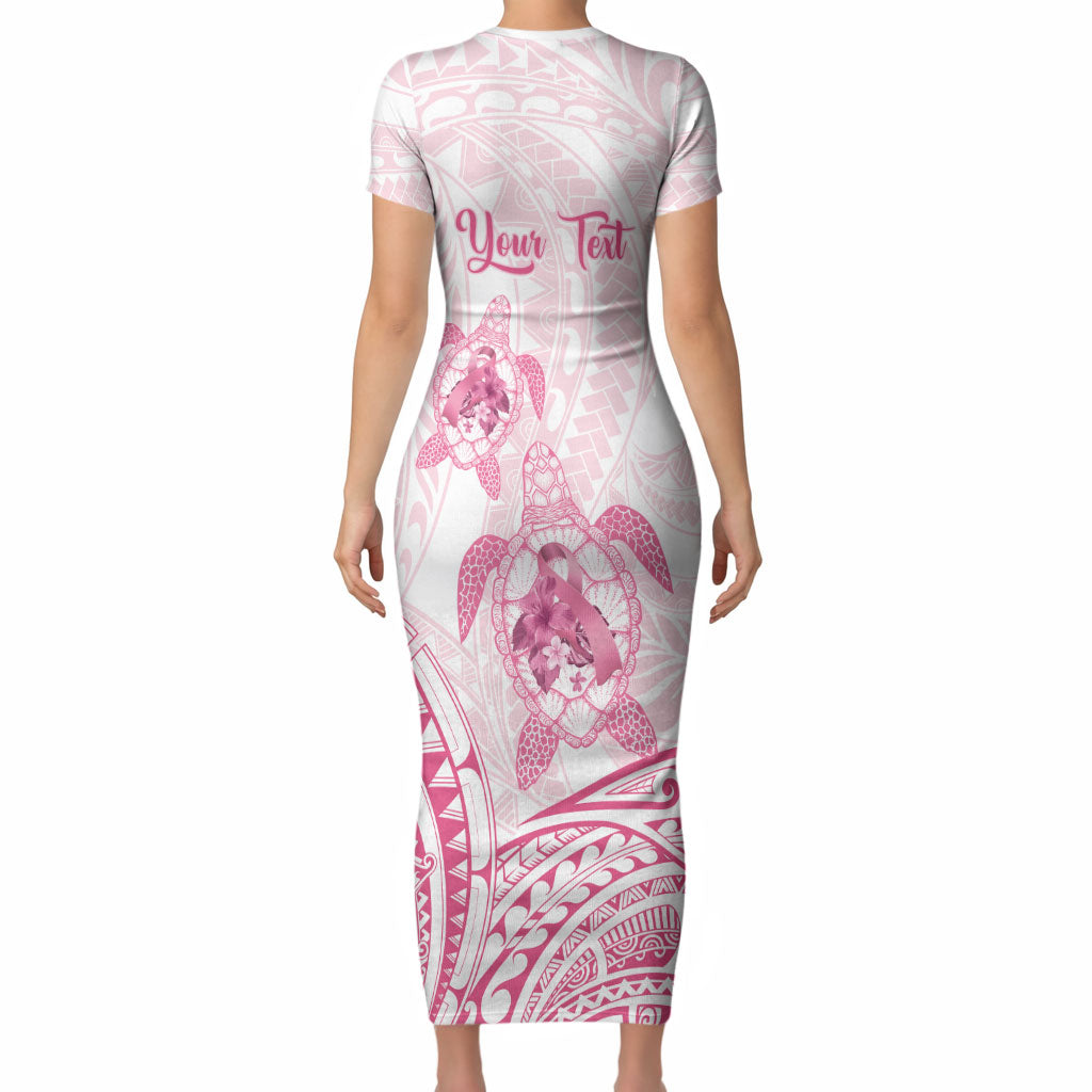 Personalised Polynesia Breast Cancer Support Short Sleeve Bodycon Dress No One Fights Alone Turtle Ribbon White