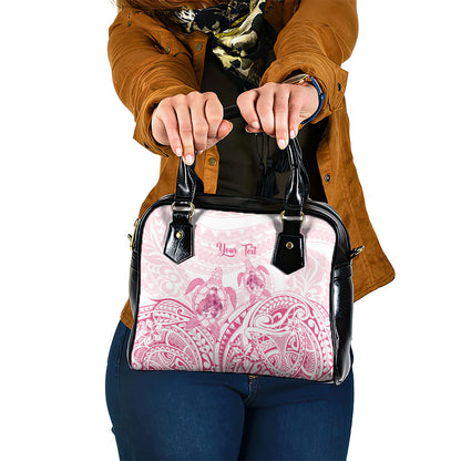 Personalised Polynesia Breast Cancer Support Shoulder Handbag No One Fights Alone Turtle Ribbon White