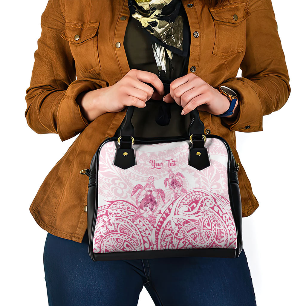Personalised Polynesia Breast Cancer Support Shoulder Handbag No One Fights Alone Turtle Ribbon White