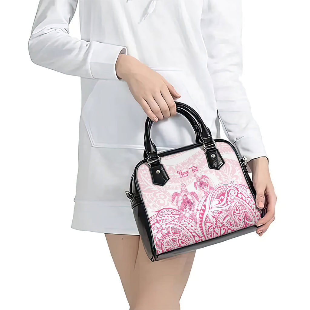 Personalised Polynesia Breast Cancer Support Shoulder Handbag No One Fights Alone Turtle Ribbon White