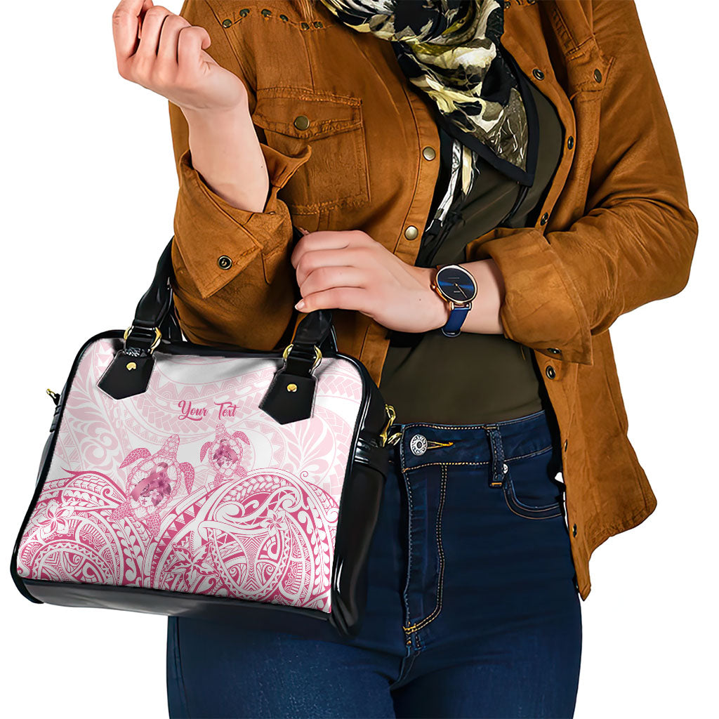 Personalised Polynesia Breast Cancer Support Shoulder Handbag No One Fights Alone Turtle Ribbon White