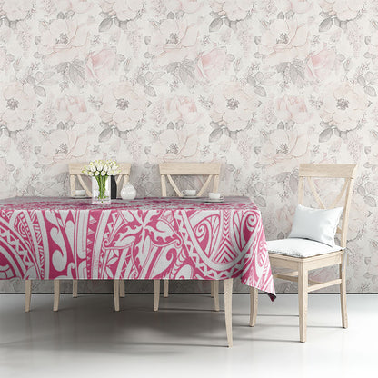 Personalised Polynesia Breast Cancer Support Tablecloth No One Fights Alone Turtle Ribbon White