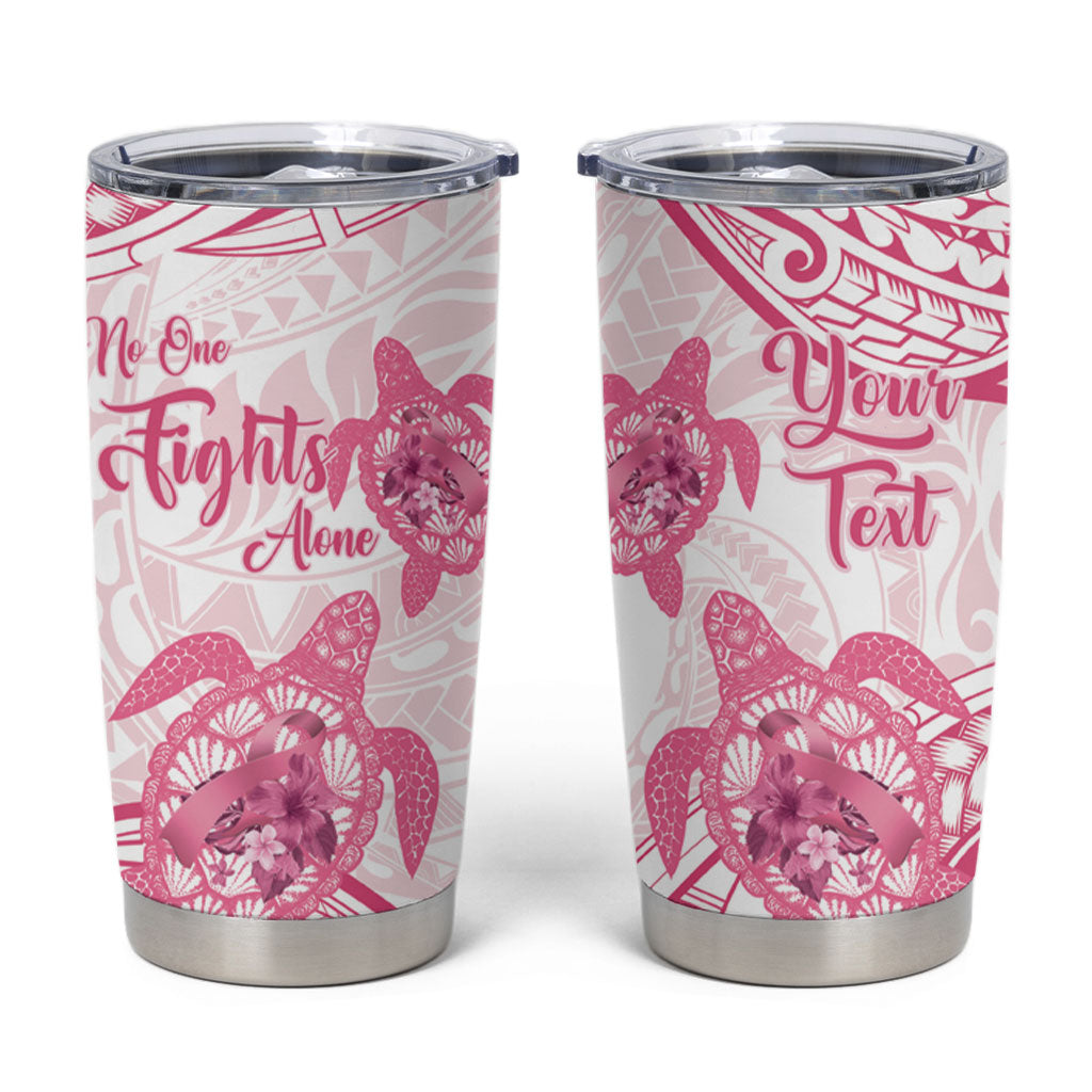 Personalised Polynesia Breast Cancer Support Tumbler Cup No One Fights Alone Turtle Ribbon White