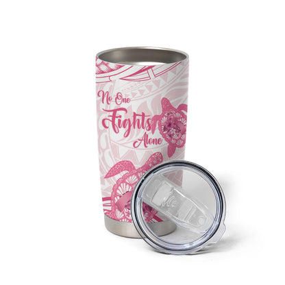 Personalised Polynesia Breast Cancer Support Tumbler Cup No One Fights Alone Turtle Ribbon White