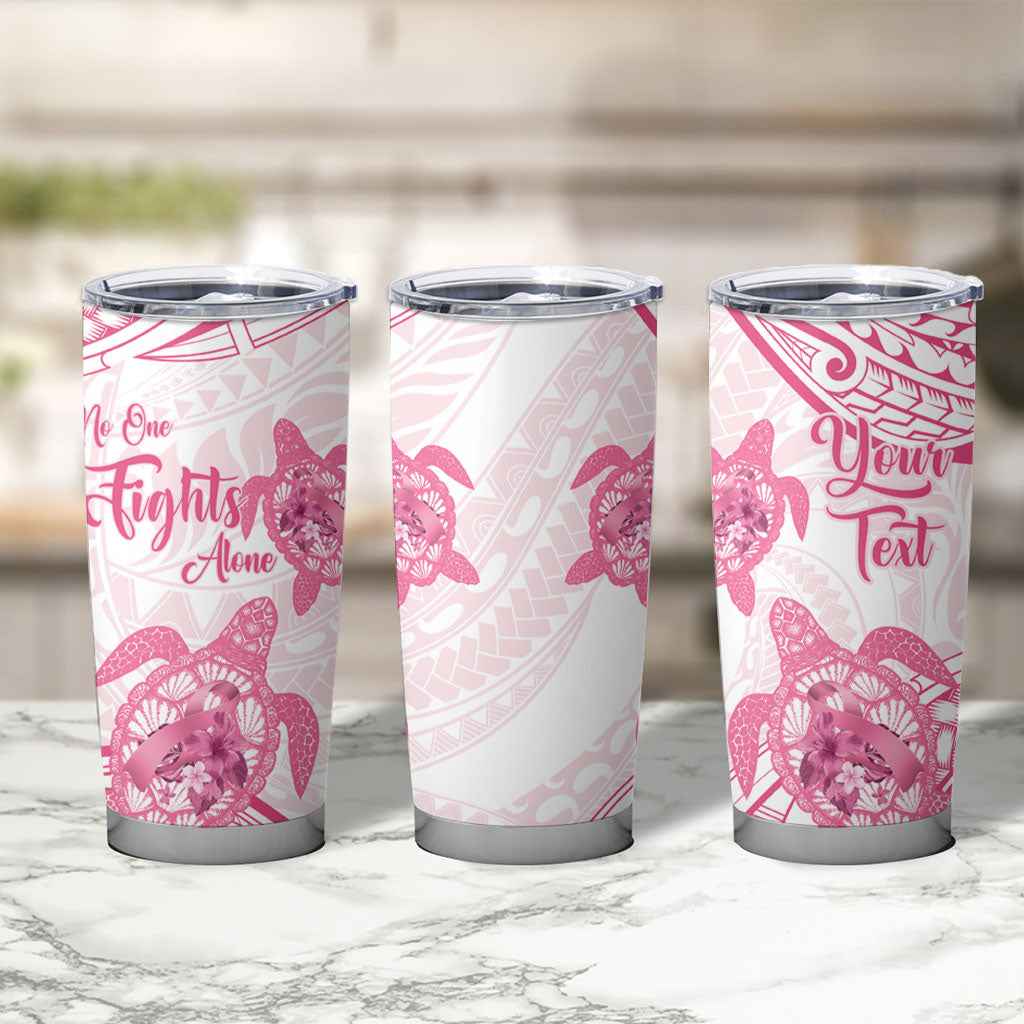 Personalised Polynesia Breast Cancer Support Tumbler Cup No One Fights Alone Turtle Ribbon White