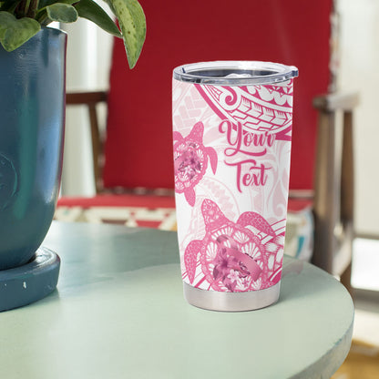 Personalised Polynesia Breast Cancer Support Tumbler Cup No One Fights Alone Turtle Ribbon White