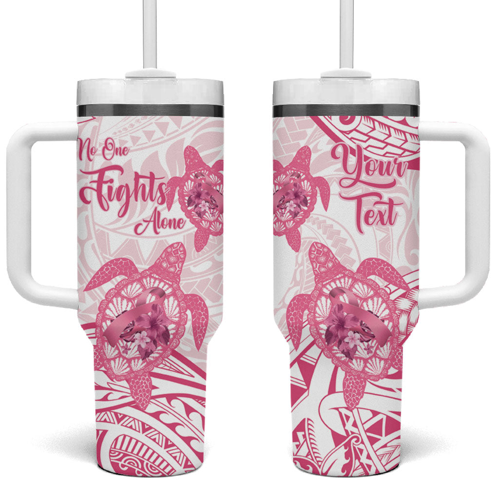 Personalised Polynesia Breast Cancer Support Tumbler With Handle No One Fights Alone Turtle Ribbon White