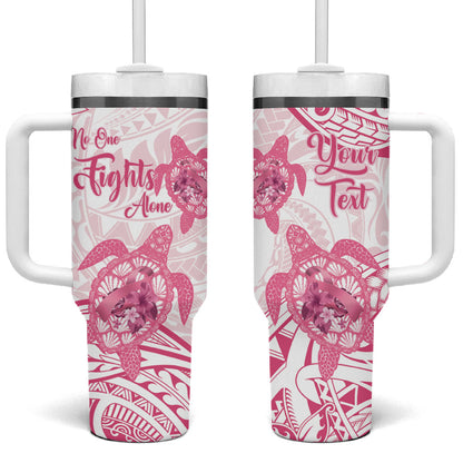 Personalised Polynesia Breast Cancer Support Tumbler With Handle No One Fights Alone Turtle Ribbon White