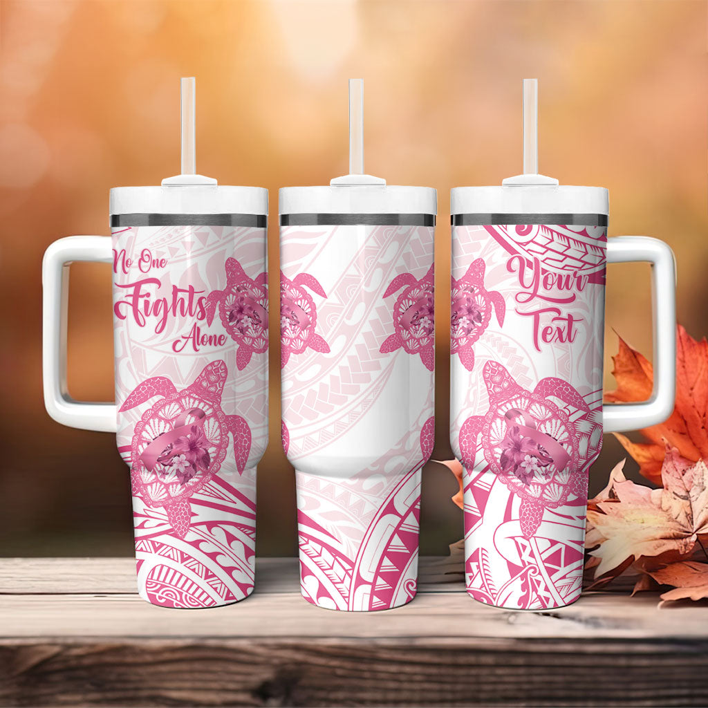 Personalised Polynesia Breast Cancer Support Tumbler With Handle No One Fights Alone Turtle Ribbon White