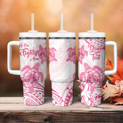Personalised Polynesia Breast Cancer Support Tumbler With Handle No One Fights Alone Turtle Ribbon White