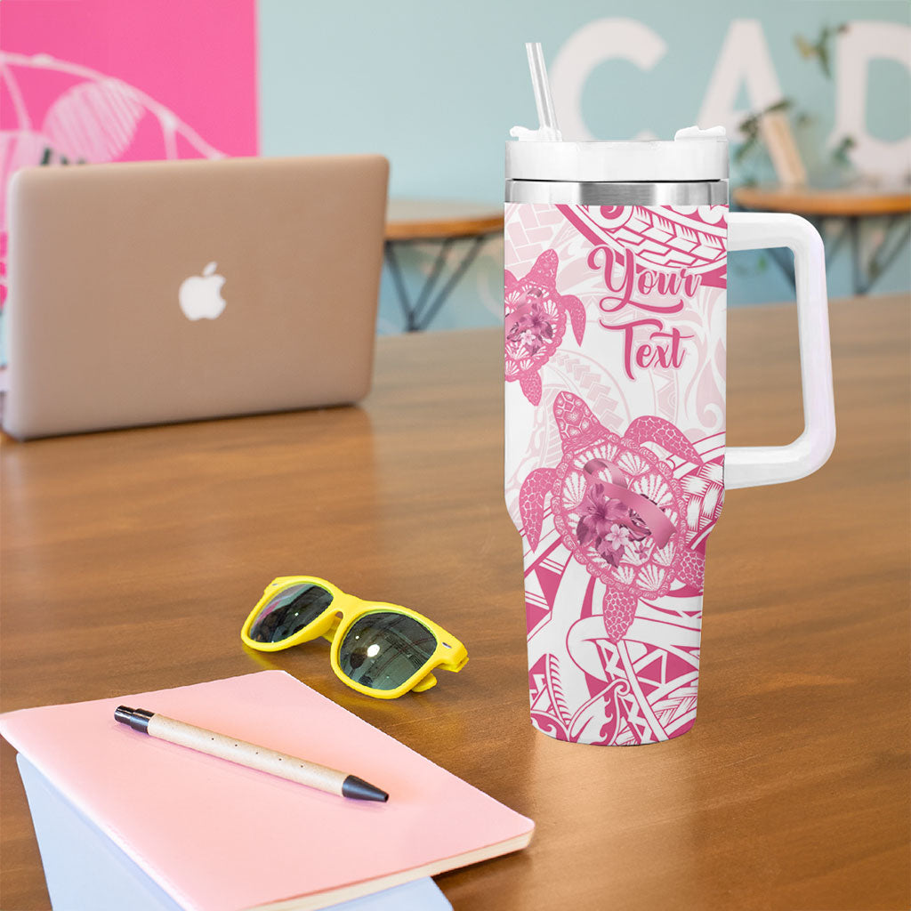 Personalised Polynesia Breast Cancer Support Tumbler With Handle No One Fights Alone Turtle Ribbon White